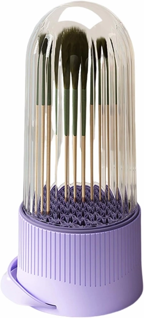 Powder Puff Cleaner Makeup Accessory Organizer Makeup Brush Cleaner with Lid 5 Textures Design Multipurpose 3-in-1 Cleaning Bowl with Drying Rack Purple
