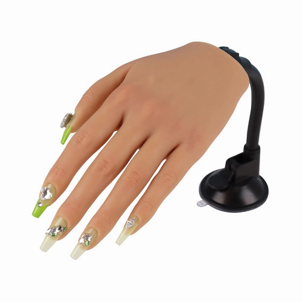 Practice Hand for Acrylic Nails with Stand Bracket, Silicone Fake Hands to Practice Fake Nails Mannequin Hand for Nails Practice and Nail Art Color3 Single Left Hand