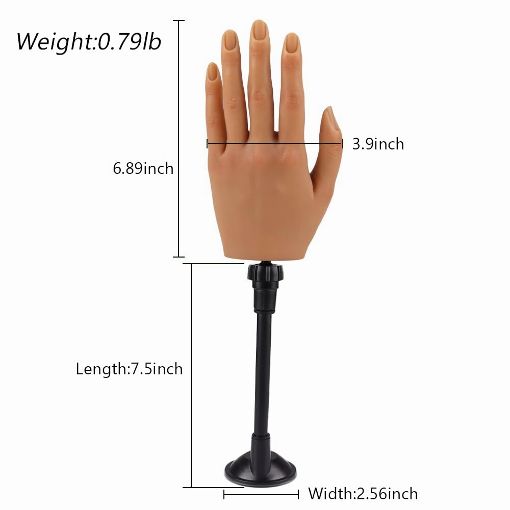 Practice Hand for Acrylic Nails with Stand Bracket, Silicone Fake Hands to Practice Fake Nails Mannequin Hand for Nails Practice and Nail Art Color3 Single Left Hand