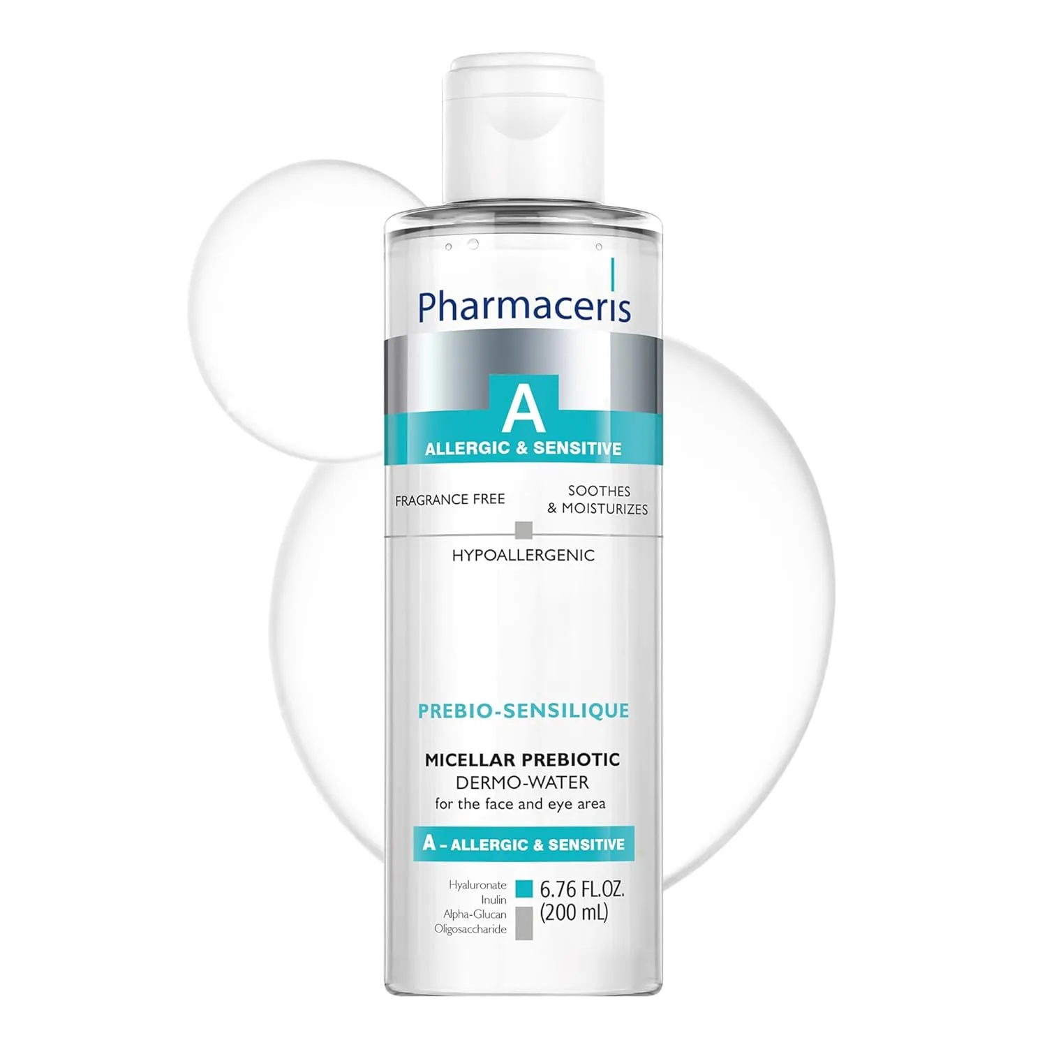 PREBIO-SENSILIQUE Micellar Prebiotic Dermo-Water for Face & Eyes, Removes Makeup & Impurities, Soothes & Moisturizes Allergic & Sensitive Skin, Safe for Contact Lens Wearers, 6.76 fl oz