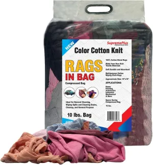 Premium Color Knit Cleaning Rags – Shop Rags Bulk for Workshops, Mechanics, Painters, and Home Use, Multipurpose Cotton T-Shirt Rags (10 lbs. Bag)