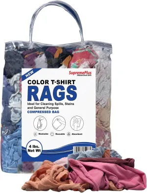 Premium Color Knit Cleaning Rags – Shop Rags Bulk for Workshops, Mechanics, Painters, and Home Use, Multipurpose Cotton T-Shirt Rags (4 lbs. Bag)