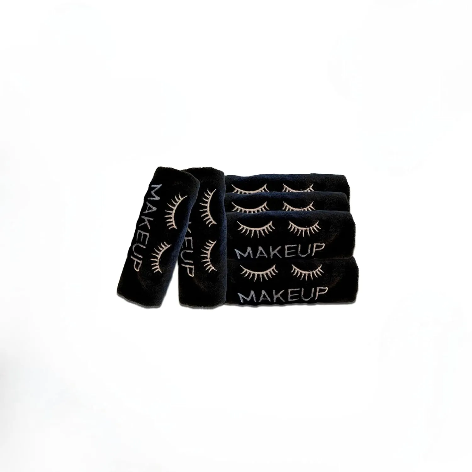 Premium Microfiber Makeup Remover Washcloths Set of 6 - Soft, Reusable Face Towels for Makeup Removal | Eco-Friendly Embroidered Cleaning Cloths - Multipurpose Make Up Eraser–Black/Silver Silk