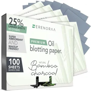 Premium Natural Bamboo Charcoal Oil Blotting Sheets for Face - 6x100 Sheets with Extra Large 5x3" Thick Blotting Paper for Oily Skin - Dispensable Portable Pack - Reduce Skin Acne - Makeup Friendly