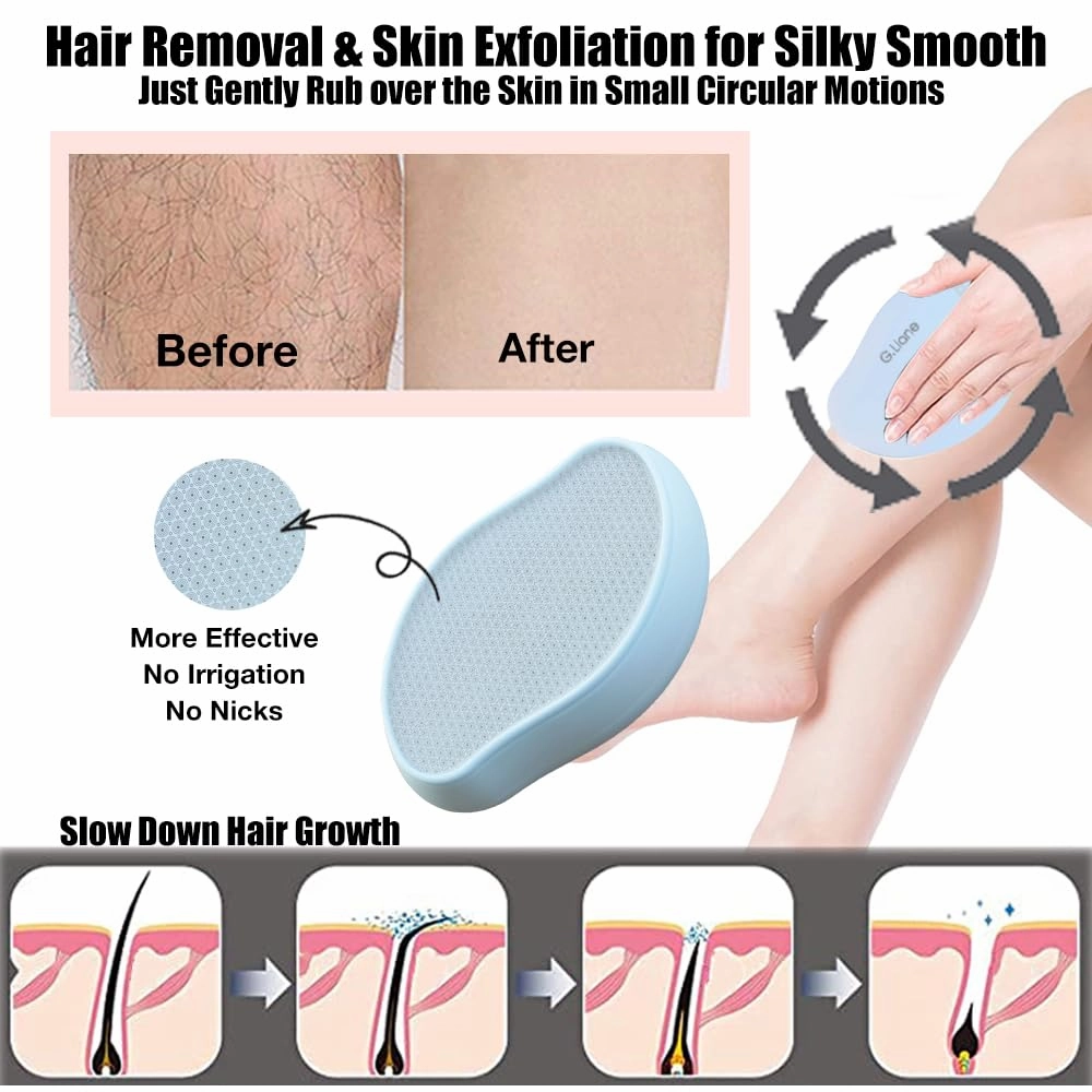 Premium Crystal Hair Eraser,Painless Exfoliation Hair Removal Epilator,Nano Glass Hair Remover for Women,Natural Gentle and Efficient Shaver Trimmer on Leg ArmSky Blue