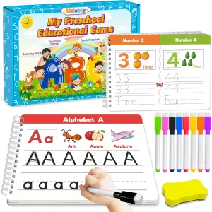 Preschool Learning Activities Kindergarten Workbooks, Toddler Busy Book Handwriting Practice Activity, Tracing Book for Kids 3-5, Montessori Educational Toys Gifts for 3 4 5 Year Old Boy Girl