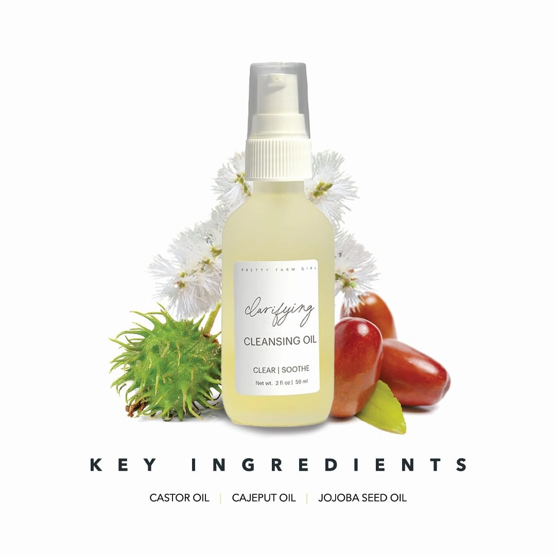 Pretty farm girl Clarifying Cleansing Oil – Lightweight Makeup Remover with Organic Oils – Gentle Face Cleanser for All Skin Types – Non-Greasy & Nourishing - 2 oz