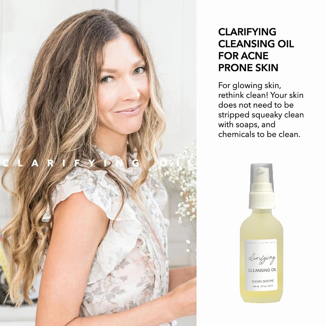 Pretty farm girl Clarifying Cleansing Oil – Lightweight Makeup Remover with Organic Oils – Gentle Face Cleanser for All Skin Types – Non-Greasy & Nourishing - 2 oz