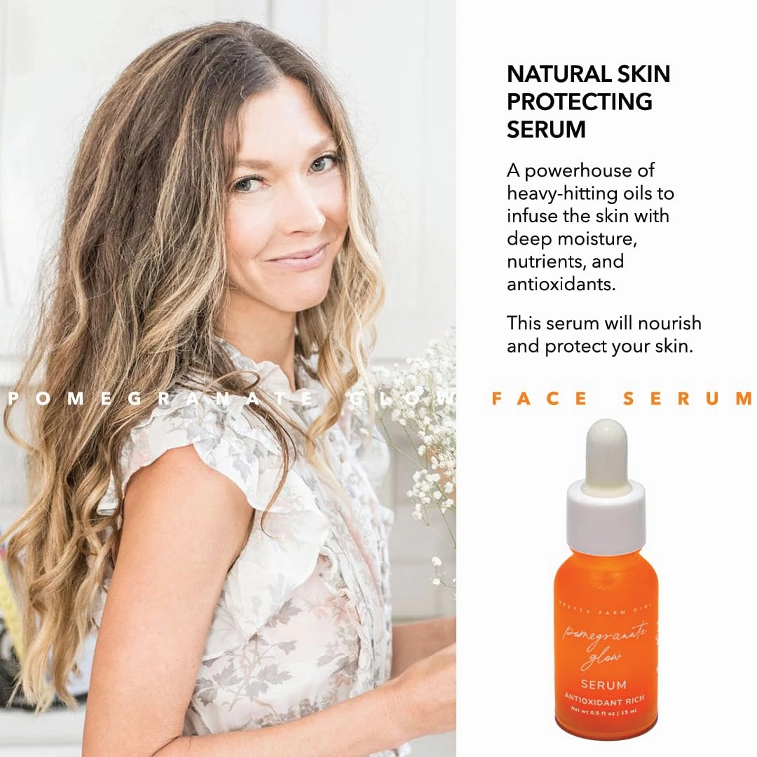Pretty Farm Girl Pomegranate Glow Natural Face Serum – With Pomegranate, Rosehip, and Jojoba Oils – Lightweight Nourishing Oil for Skin Balance and Protection, 1oz