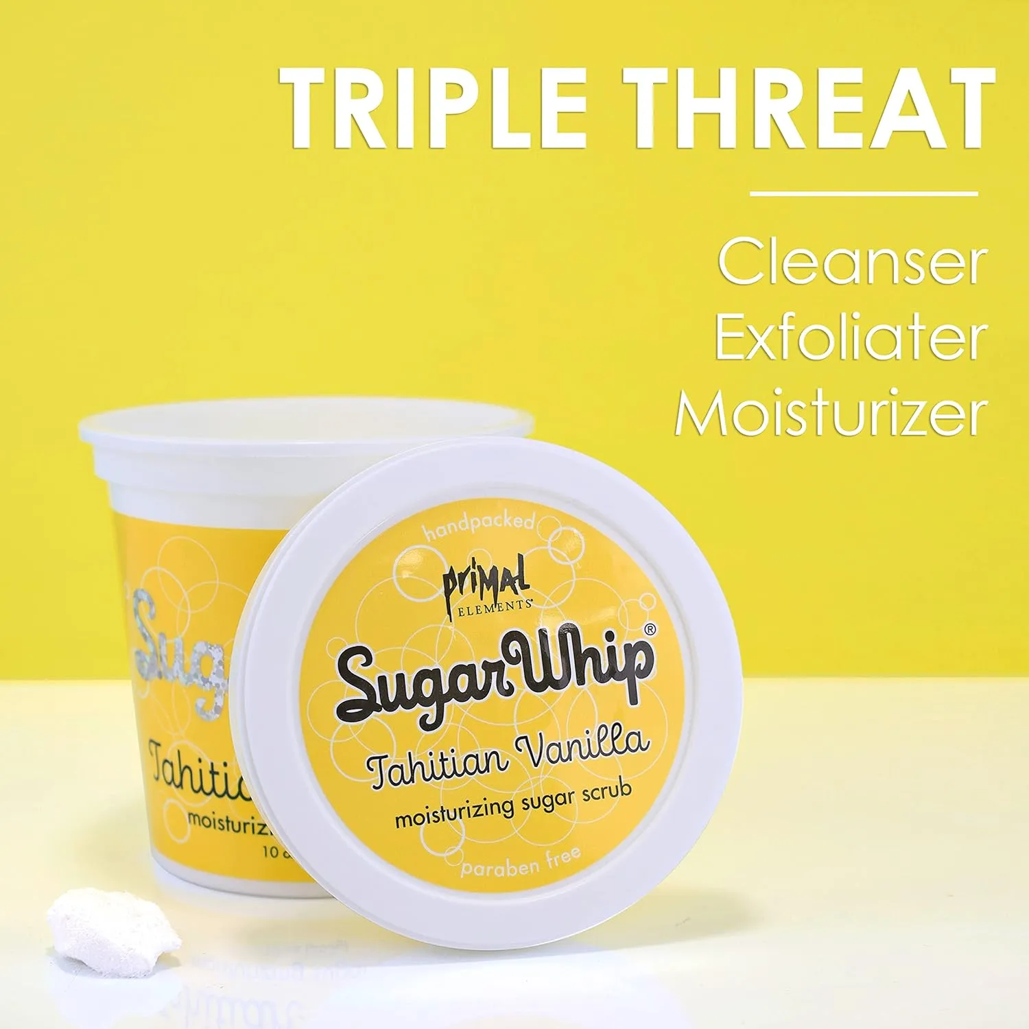 Primal Elements Sugar Scrub, Exfoliating Sugar Whip, Face and Body Cleanser, Moisturizer, Tahitian Vanilla, 10 oz Package
