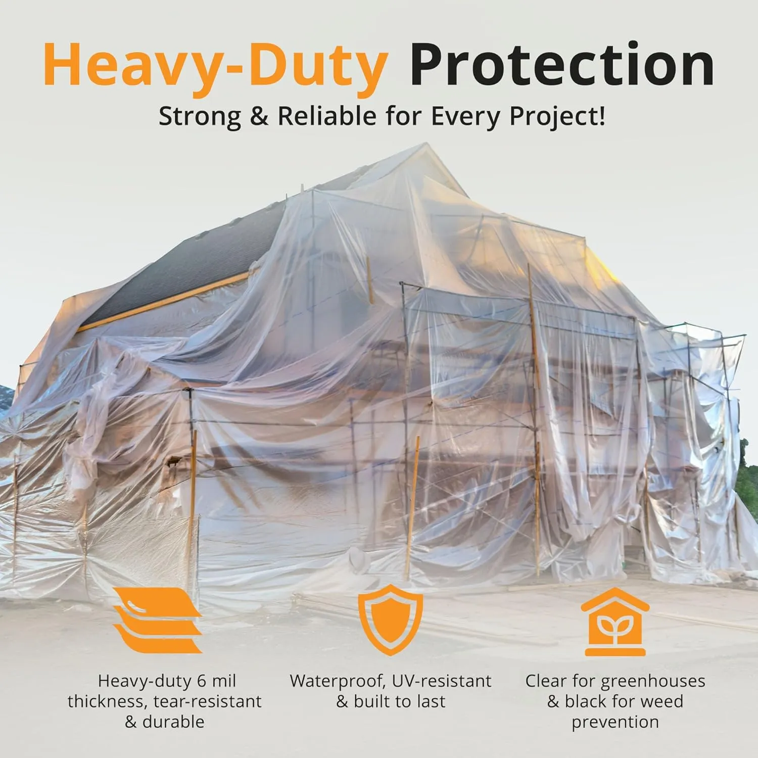 PRIMAX 6 mil Plastic Sheeting (10'x100') – Waterproof, UV Resistant, Heavy Duty Thick Plastic Sheeting Roll for Greenhouse, Farm, Agriculture, Gardening, Construction, Vapor Barrier Covering, Clear