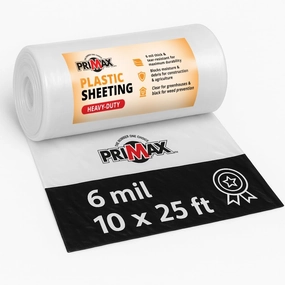 PRIMAX 6 mil Plastic Sheeting (10'x25') – Waterproof, UV Resistant, Heavy Duty Thick Plastic Sheeting Roll for Greenhouse, Farm, Agriculture, Gardening, Construction, Vapor Barrier Covering, Clear