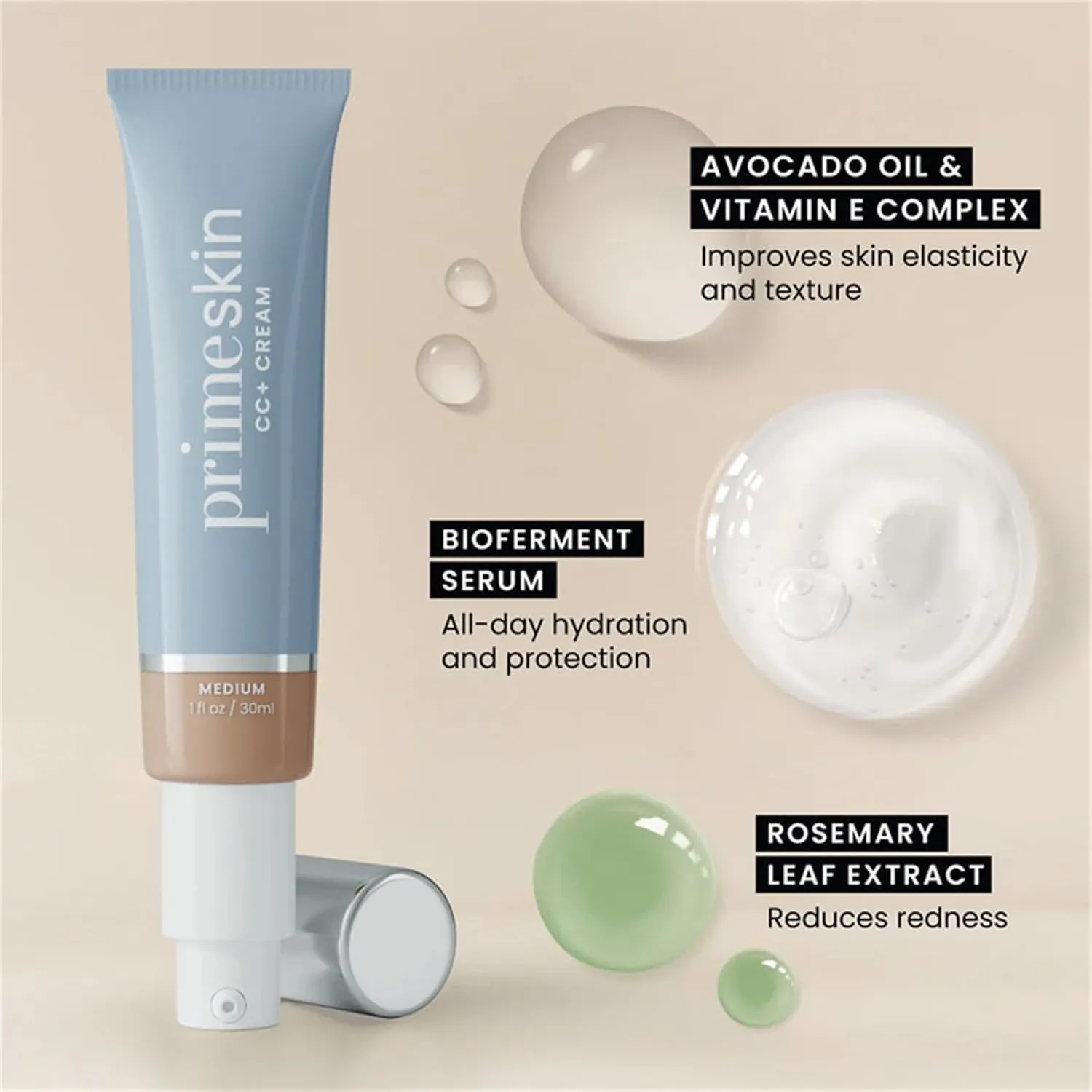 Primeskin Cc Cream for Older Women,Liquid Foundation,Cc Cream Liquid Foundation,Full-Coverage Foundations, Lightweight Natural Coverage, Natural Finish, 1.8 Fl Oz/30ml (LIGHT)