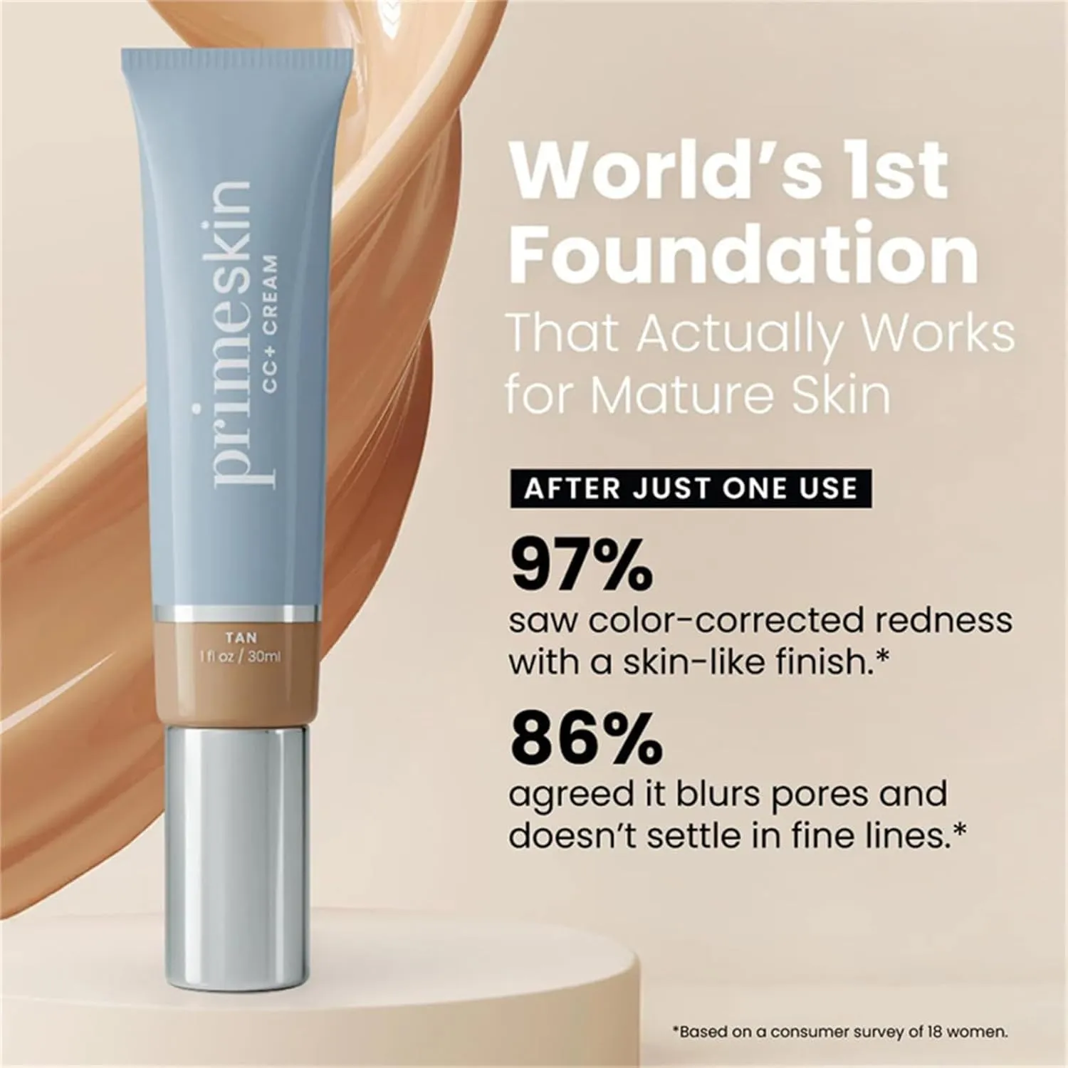 Primeskin Cc Cream for Older Women,Liquid Foundation,Cc Cream Liquid Foundation,Full-Coverage Foundations, Lightweight Natural Coverage, Natural Finish, 1.8 Fl Oz/30ml (LIGHT)