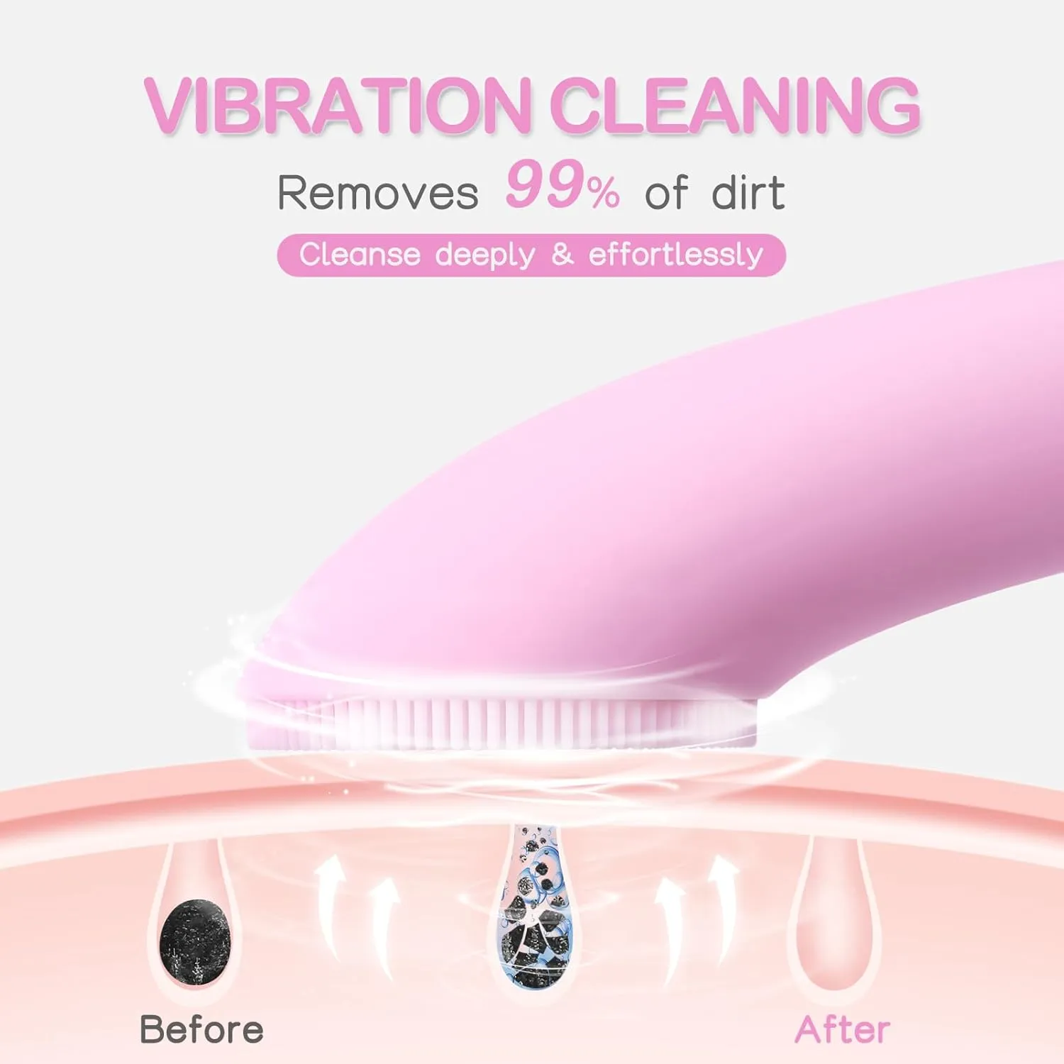 PRITECH Silicone Face Scrubber, Rechargeable Facial Cleansing Brush with Heat Massage End, Vibrating Exfoliating Face Scrubber for Women and Men, Waterproof Facial Brush for Deep Cleansing (Pink)