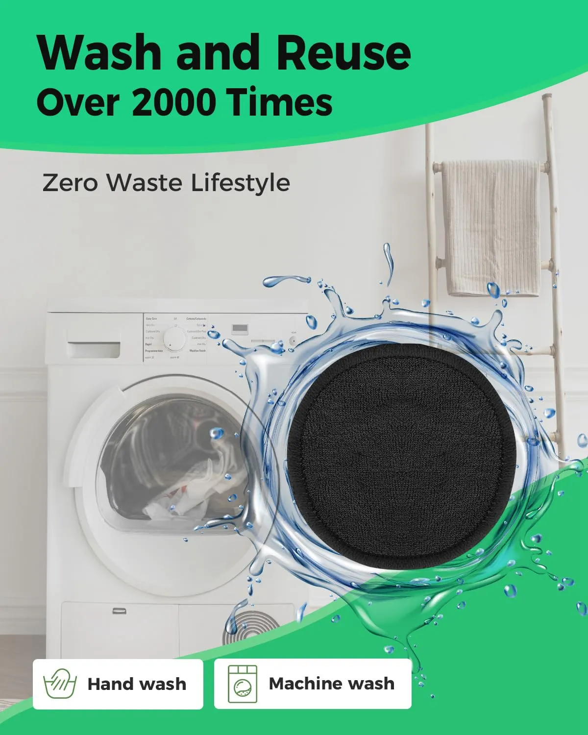 ProCIV Reusable Makeup Remover Pads - 25 Pack Washable Organic Cotton Rounds for All Skin Types & Toner with Laundry Bag, Eco Friendly Zero Waste Reusable Cotton Pads Travel Gadgets (Black)