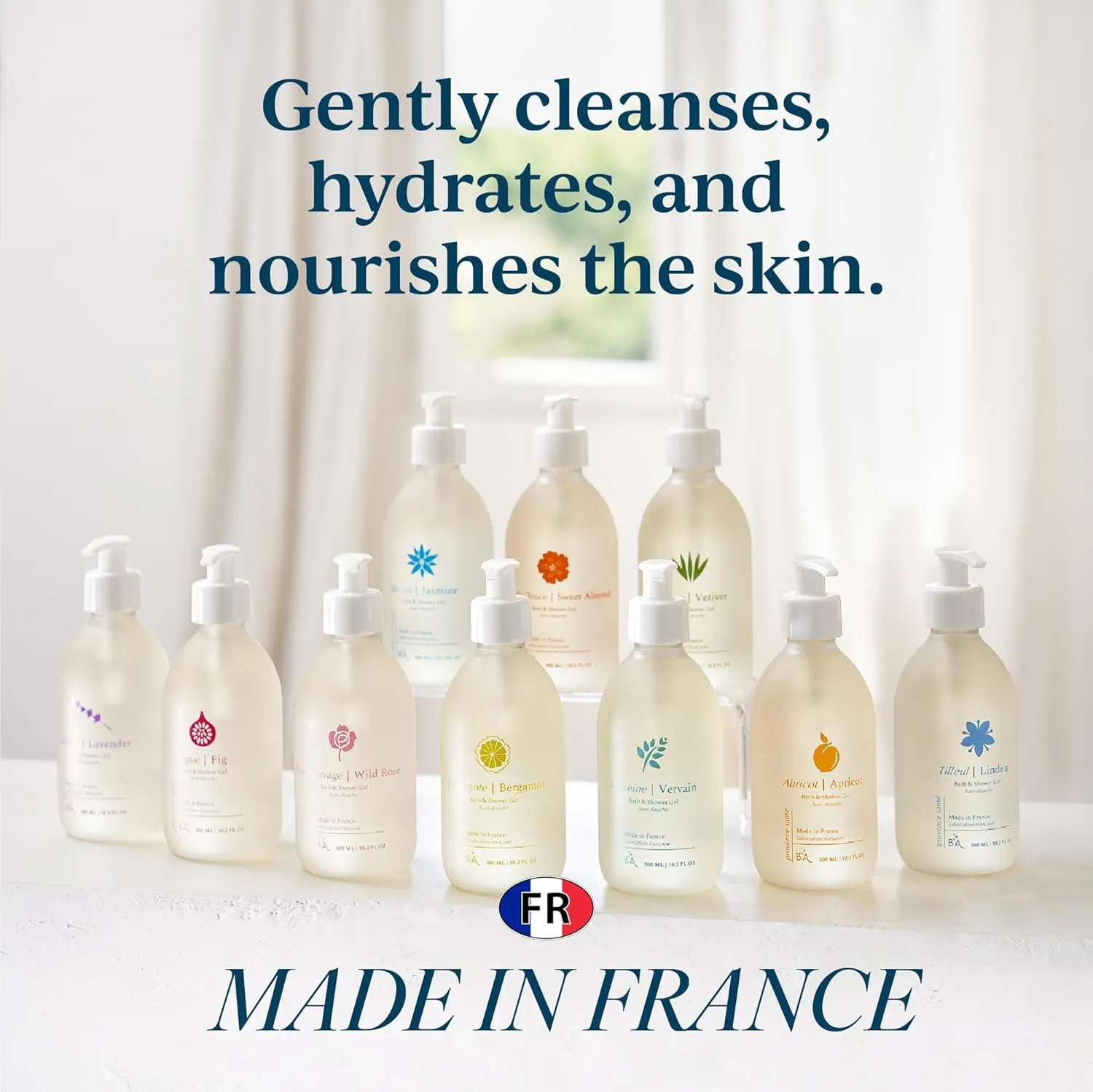 Provence Sante Cleansing Bath & Shower Gel - Moisturizing Almond Oil Body Wash for Dry Skin - Nourishing Lemon Vervain Scent - Made in France - 10.2 Oz