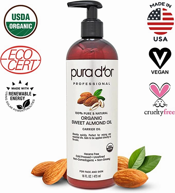 PURA D'OR Organic Sweet Almond Oil (473ml)