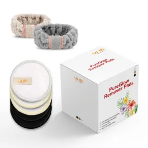 PureGlow Reusable Makeup Remover Pad Set – Bamboo Cotton Round, 5 Pads (White, Beige, Black)   Mesh Laundry Bag   2 Makeup Headbands – Dual-Sided, Washable, Eco-Friendly