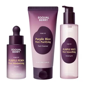 Purple Rice 3-Step Pore Care & Glass Skin Trio – Cleansing Oil, Pack Cleanser & Pore Minimizing Serum | Complete Korean Skincare for Double Cleansing, Pore Refining & Skin Prep