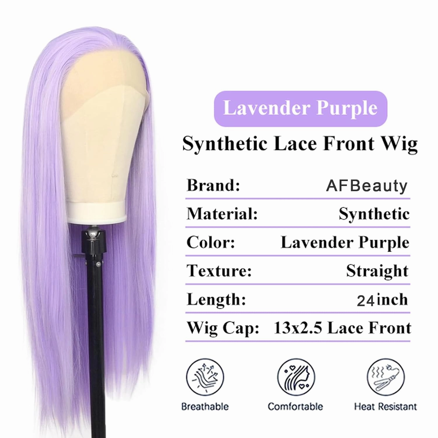 Purple Hair Lace Front Wigs for Black Women Straight Lavender Real Hair Wig Long Light Purple Lilac Synthetic Cosplay Colored Lace Frontal Wig 24 Inch Wear and Go Glueless Wigs