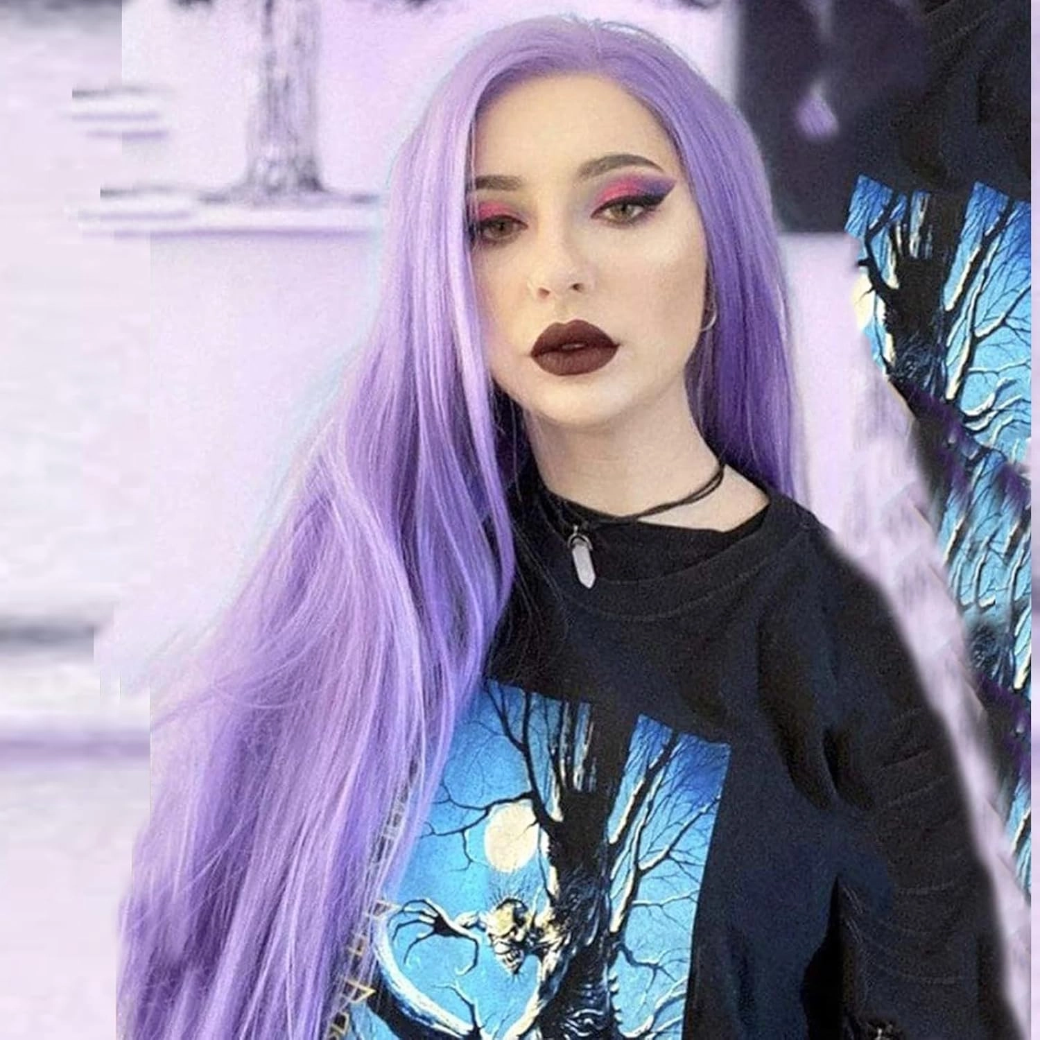 Purple Hair Lace Front Wigs for Black Women Straight Lavender Real Hair Wig Long Light Purple Lilac Synthetic Cosplay Colored Lace Frontal Wig 24 Inch Wear and Go Glueless Wigs