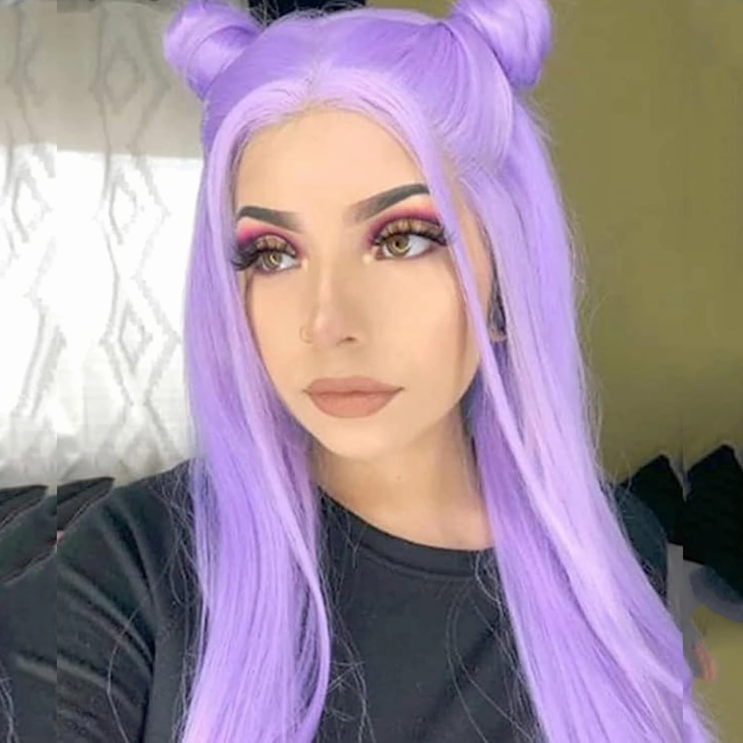 Purple Hair Lace Front Wigs for Black Women Straight Lavender Real Hair Wig Long Light Purple Lilac Synthetic Cosplay Colored Lace Frontal Wig 24 Inch Wear and Go Glueless Wigs