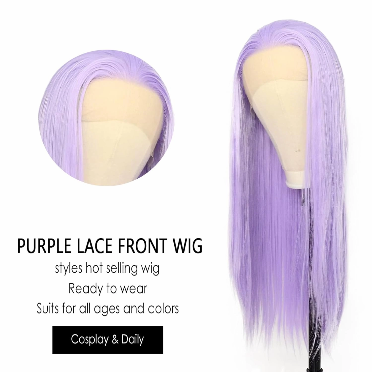 Purple Hair Lace Front Wigs for Black Women Straight Lavender Real Hair Wig Long Light Purple Lilac Synthetic Cosplay Colored Lace Frontal Wig 24 Inch Wear and Go Glueless Wigs