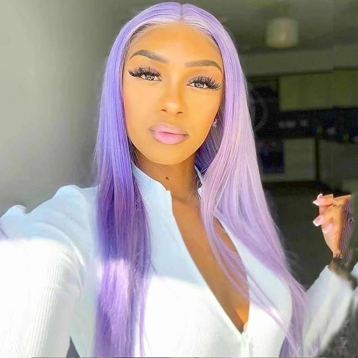 Purple Hair Lace Front Wigs for Black Women Straight Lavender Real Hair Wig Long Light Purple Lilac Synthetic Cosplay Colored Lace Frontal Wig 24 Inch Wear and Go Glueless Wigs