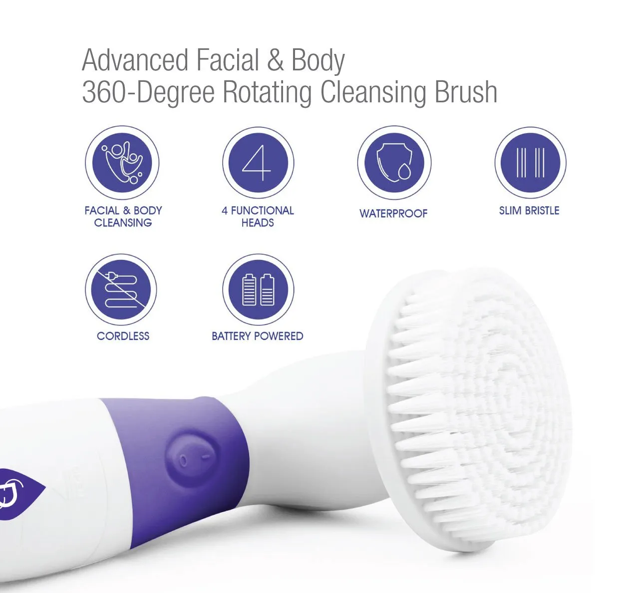 Pursonic Pursonic Advanced Facial and Body Cleansing Brush for Removing Makeup & Exfoliating Dead Skin - Includes 4 Multifunction Brush Heads: Facial, Body, Pumice Stone and Sponge (pink), 1 count