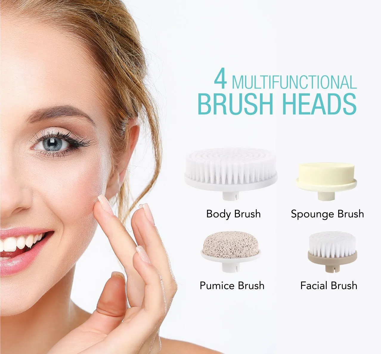 Pursonic Pursonic Advanced Facial and Body Cleansing Brush for Removing Makeup & Exfoliating Dead Skin - Includes 4 Multifunction Brush Heads: Facial, Body, Pumice Stone and Sponge (pink), 1 count
