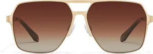 Quay - Mens Sunglasses, Polarized Aviator Lenses with UV Protection (Backstage Pass, Gold)