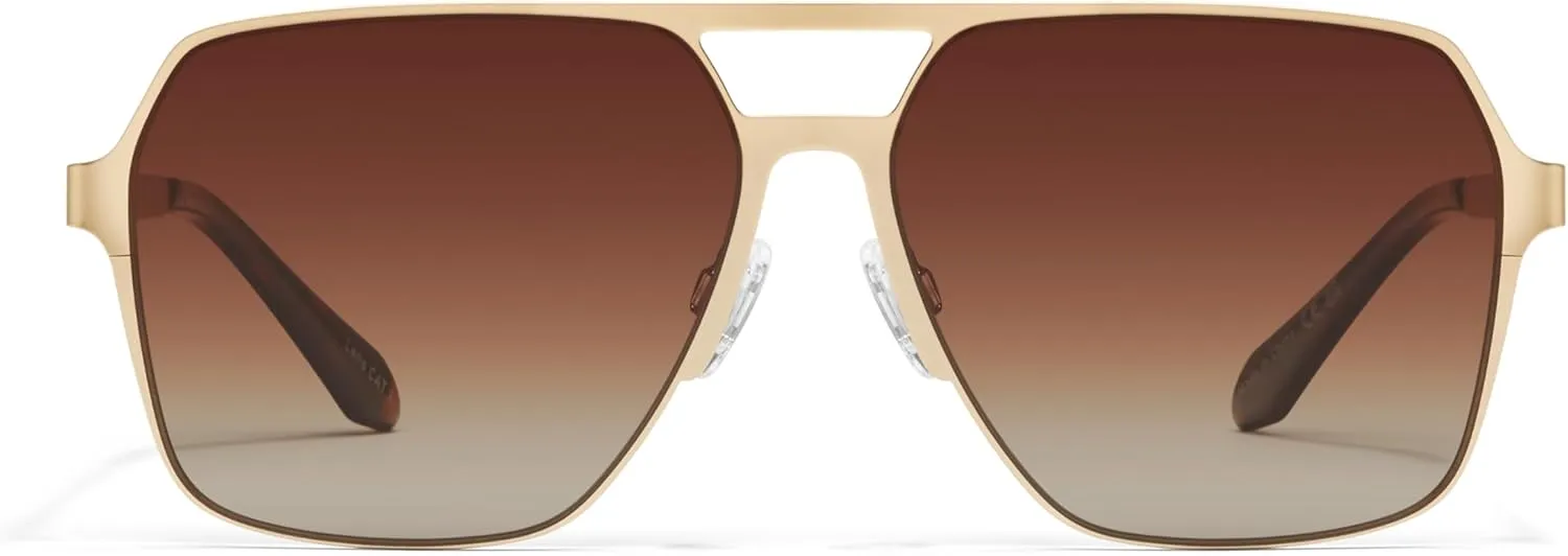 Quay - Mens Sunglasses, Polarized Aviator Lenses with UV Protection (Backstage Pass, Gold)