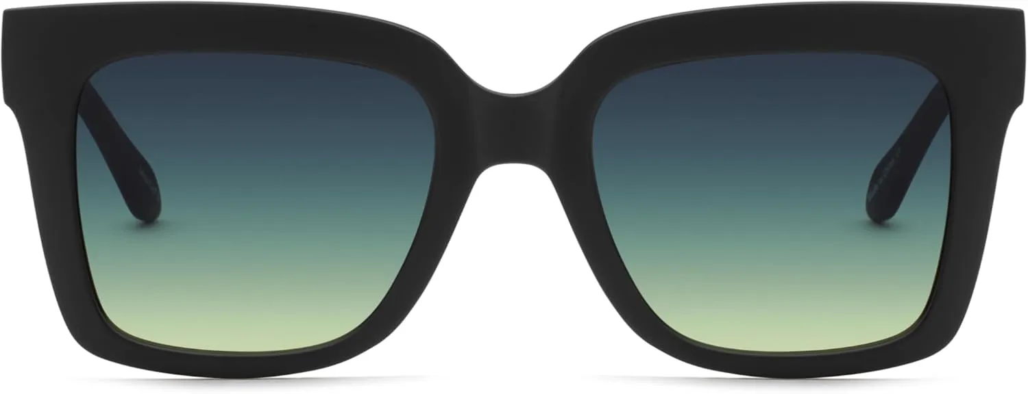 Quay - Women's Sunglasses, Polarized Square Lenses with UV Protection, Oversized Sunglasses (Icy, Matte Black Smoke Green)