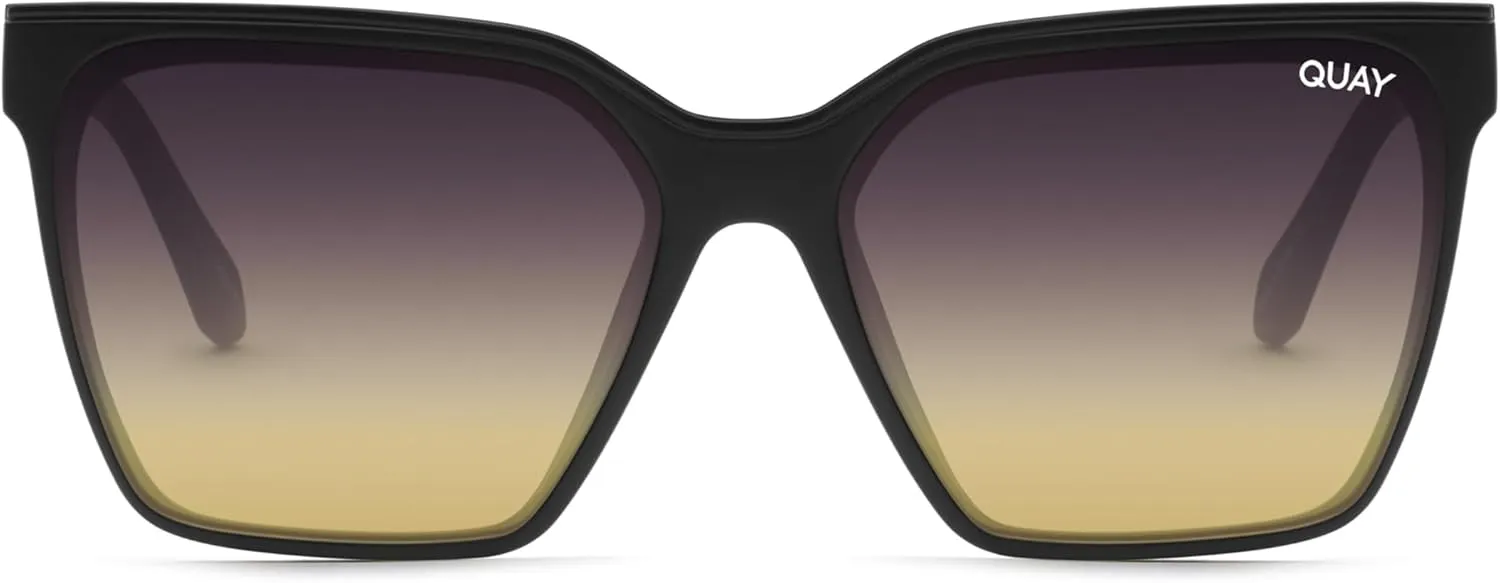 Quay - Womens Sunglasses, Square Lenses with UV Protection, Oversized Sunglasses (Level Up, Matte Black)