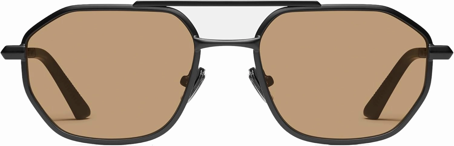 Quay - Men's Sunglasses, Aviator Lenses with UV Protection (En Route, Matte Black/Tan)