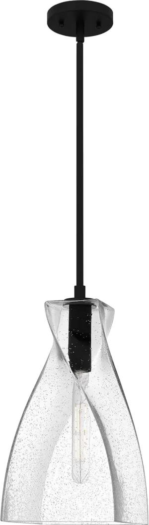 Quoizel Stetson Mini Pendant Lighting, 8 Inch 1-Light Matte Black Clear Seedy Glass Pendant Light, Hanging Ceiling Light for Kitchen Island, Dining Room, Hallway, Bedroom, Bar, Cafe or Office