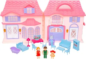 R & S LIMITED Boley: Doll House - Pink & Purple - 16pc Playset - 3 Family Dolls & 12 Furniture Accessories, Foldable & Portable Design, Durable Plastic, Kids 3 