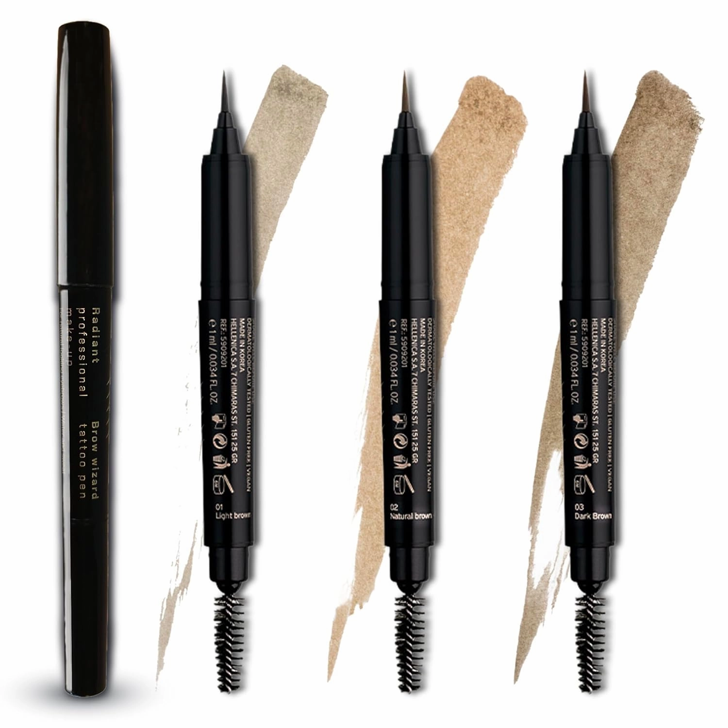 Radiant Professional Makeup – Brow Wizard Tattoo Pen – Precision Eyebrow Tint Pen for All-Day Wear in Dark Brown, Natural Brown, Light Brown
