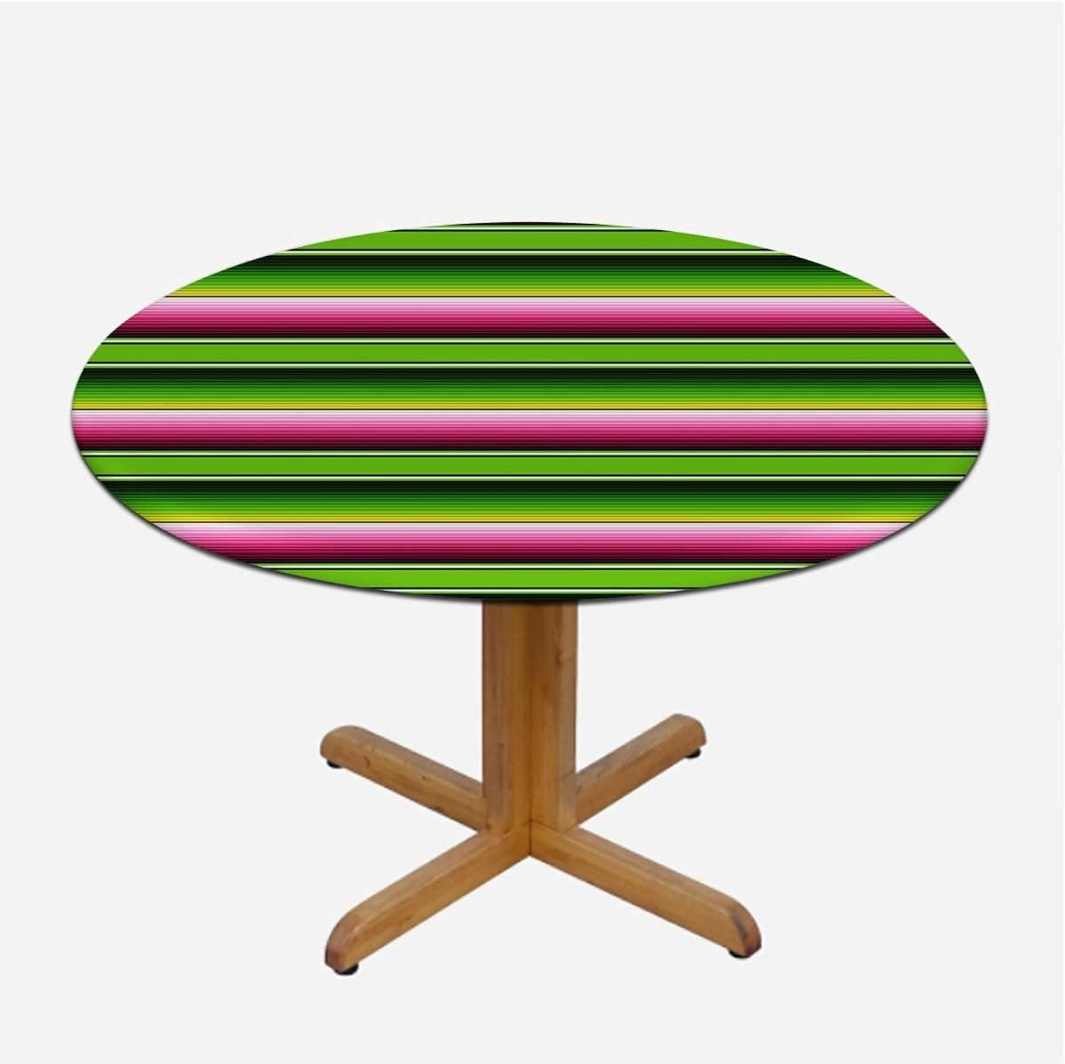 Rainbow Multicolor Elastic Fitted Round Tablecloths Horizontal Colored Stripes with Elastic Edge Polyester Waterproof Spill Proof Table Cover Fit for 40"-43" Diameter Table Medieval