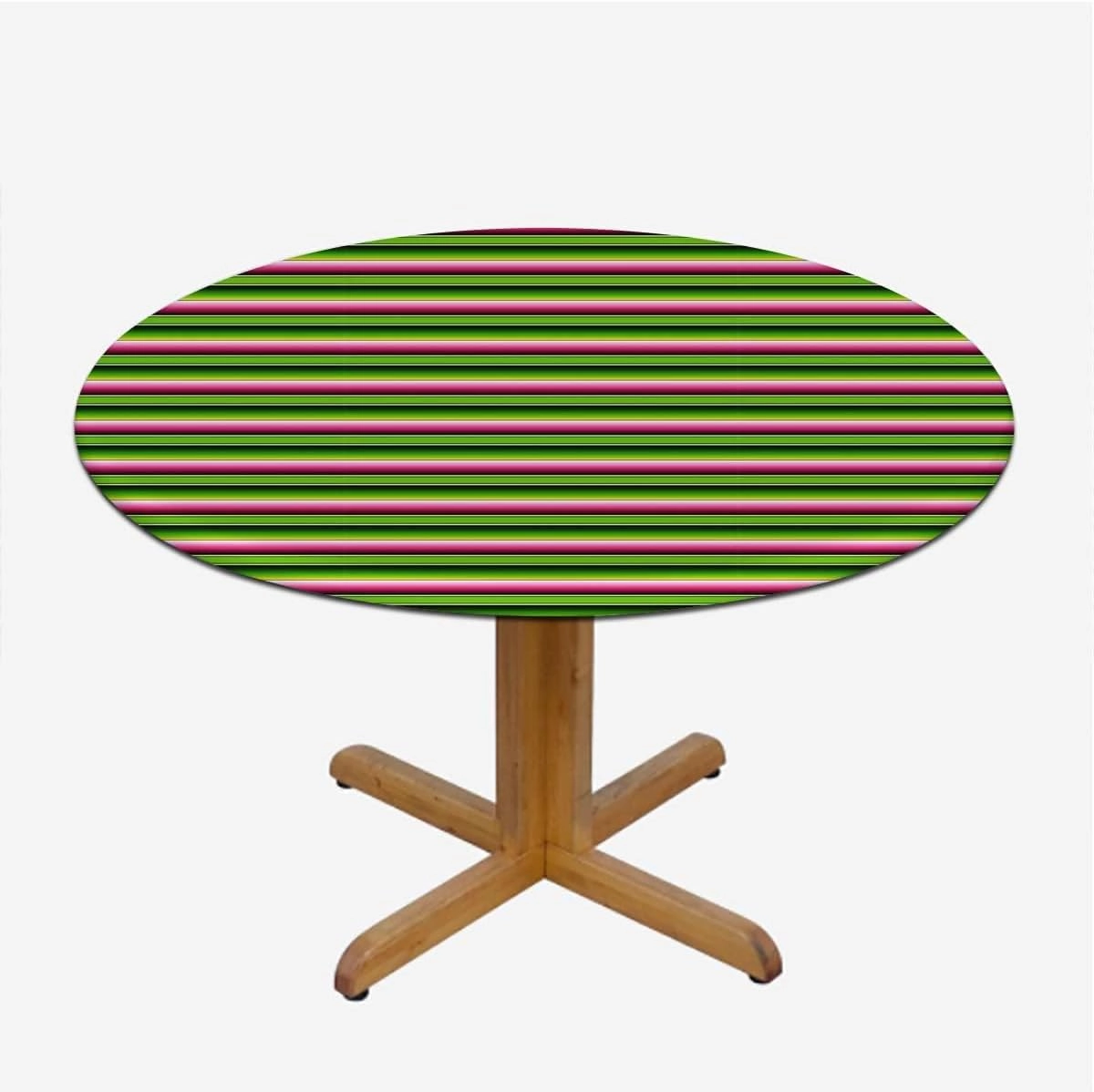 Rainbow Multicolor Round Fitted Tablecloth with Elastic Edge Horizontal Colored Stripes Soft-Touch Fitted Table Cloth, Waterproof Oil-Proof Table Cover Medieval Fits up 45"-50" Diameter Tables