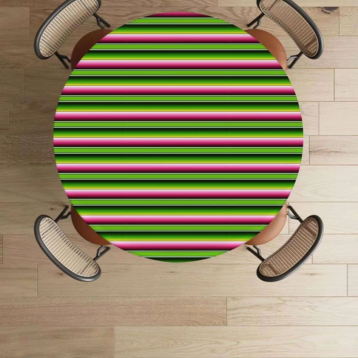 Rainbow Multicolor Round Fitted Tablecloth with Elastic Edge Horizontal Colored Stripes Soft-Touch Fitted Table Cloth, Waterproof Oil-Proof Table Cover Medieval Fits up 45"-50" Diameter Tables