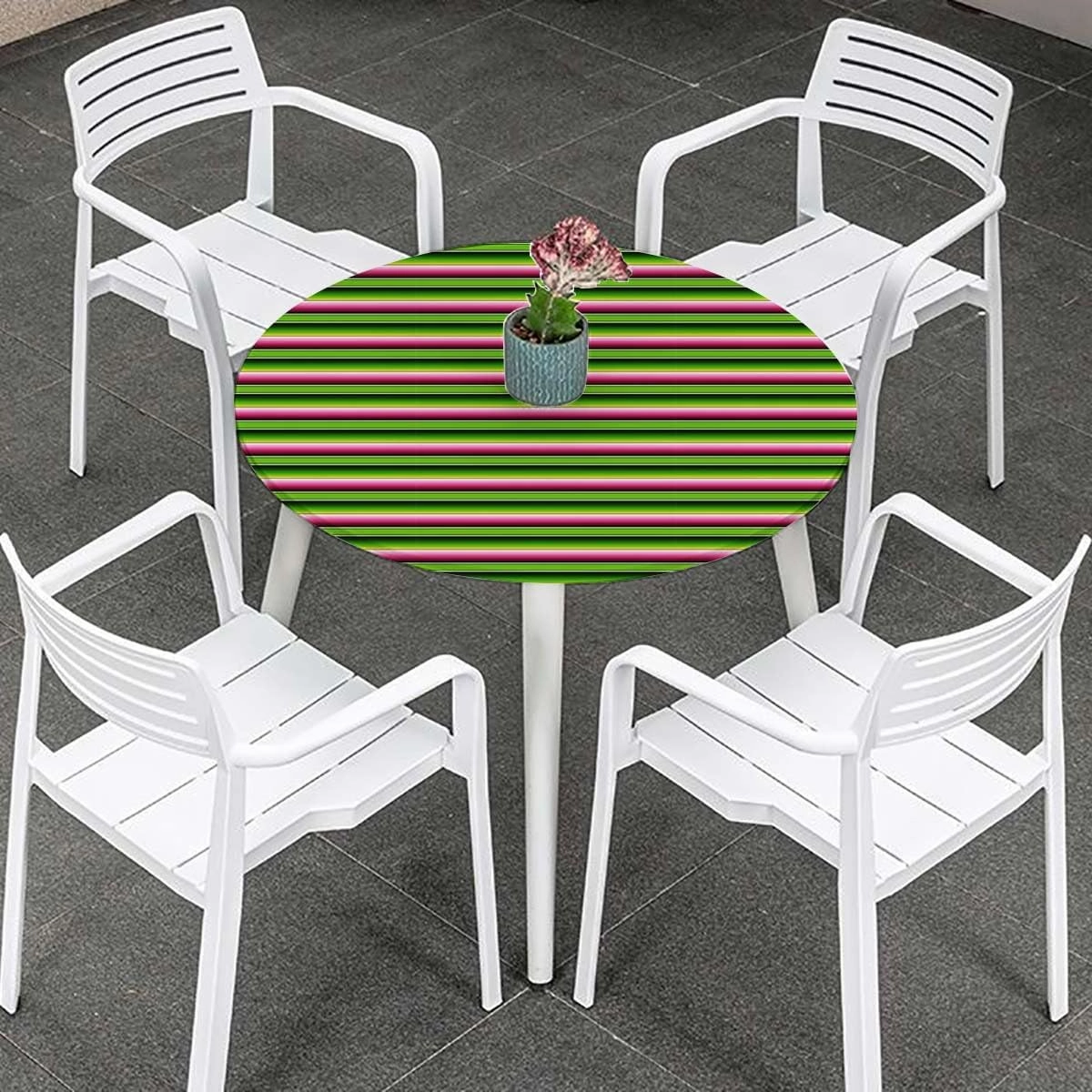 Rainbow Multicolor Round Fitted Tablecloth with Elastic Edge Horizontal Colored Stripes Soft-Touch Fitted Table Cloth, Waterproof Oil-Proof Table Cover Medieval Fits up 45"-50" Diameter Tables