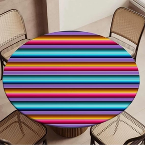 Rainbow Multicolor Round Tablecloth with Elastic Edge Horizontal Colored Stripes Soft-Touch Fitted Table Cloth, Waterproof Oil-Proof Table Cover Fit for 48"-51" Diameter Table Medieval