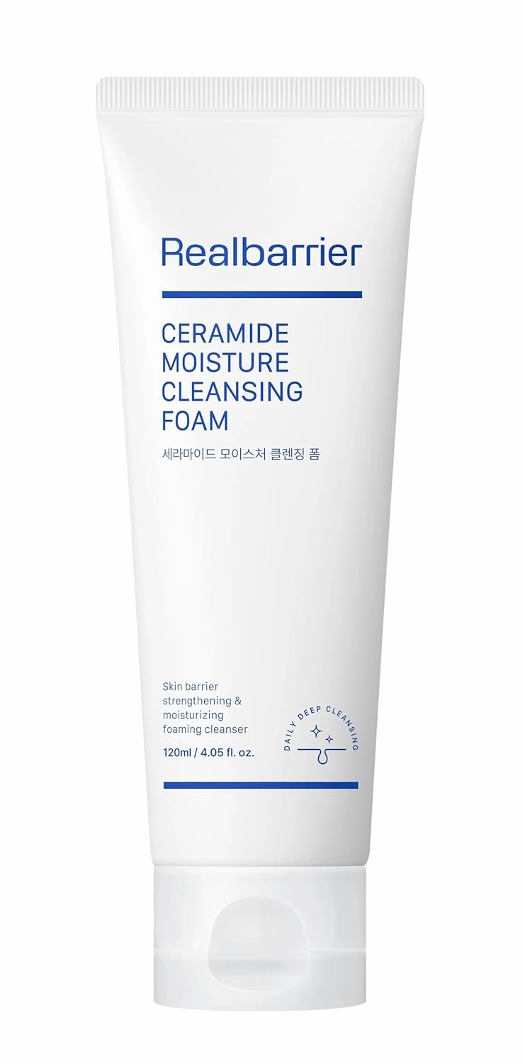 Real Barrier Ceramide Moisture Cleansing Foam 120ml, 4.05 Fl Oz, Hydrating, Makeup Removal, All-in-One Deep Cleanser with Hyaluronic Acid and Rich Creamy Foam for Sensitive Skin, Korean Skincare