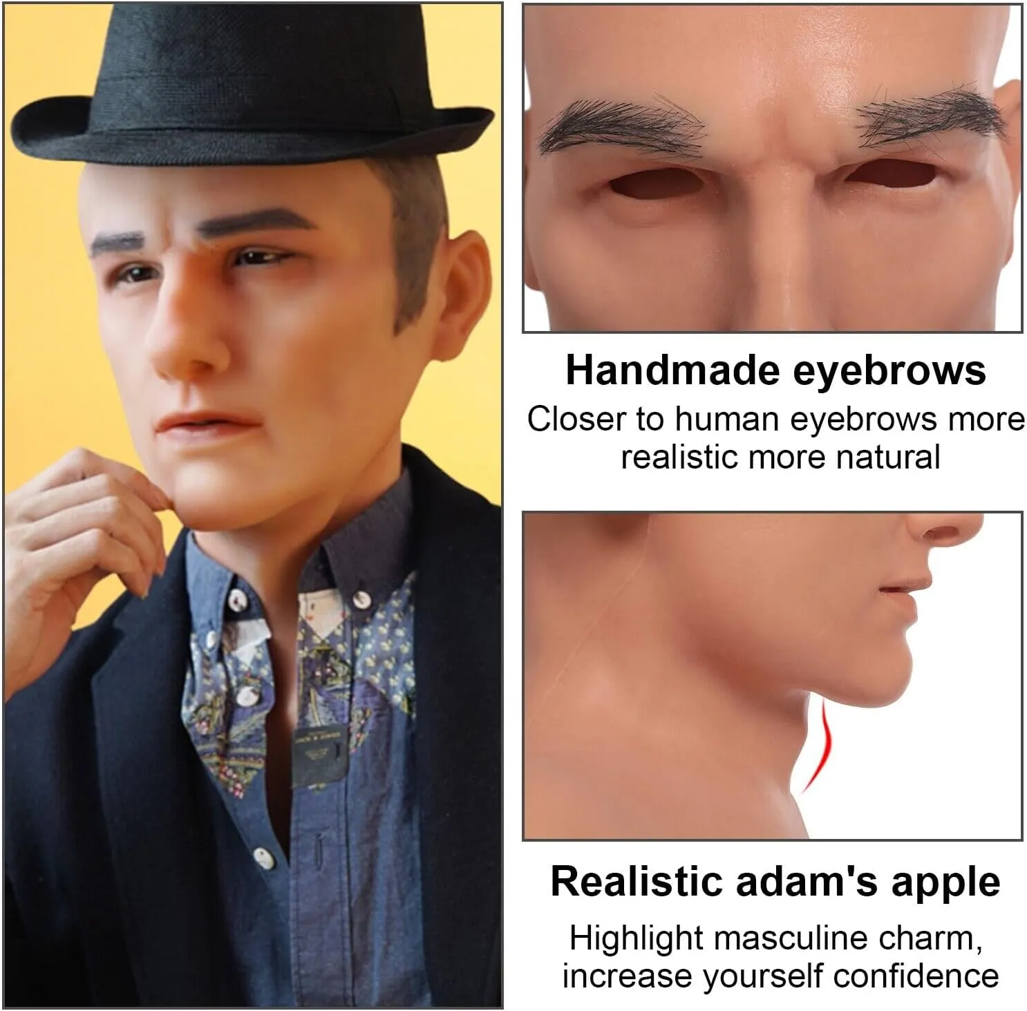Realistic Silicone Young Man Face Masks Handsome Bell Halloween Full Head Mask for Crossdresser Cosplay Props