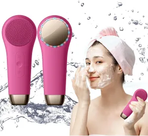 Rechargeable Electric Facial Cleansing Brush – Silicone Face Scrubber with Vibrating Technology for Deep Cleansing & Exfoliation, Waterproof, Gentle on Skin, Suitable for Men & Women (red)