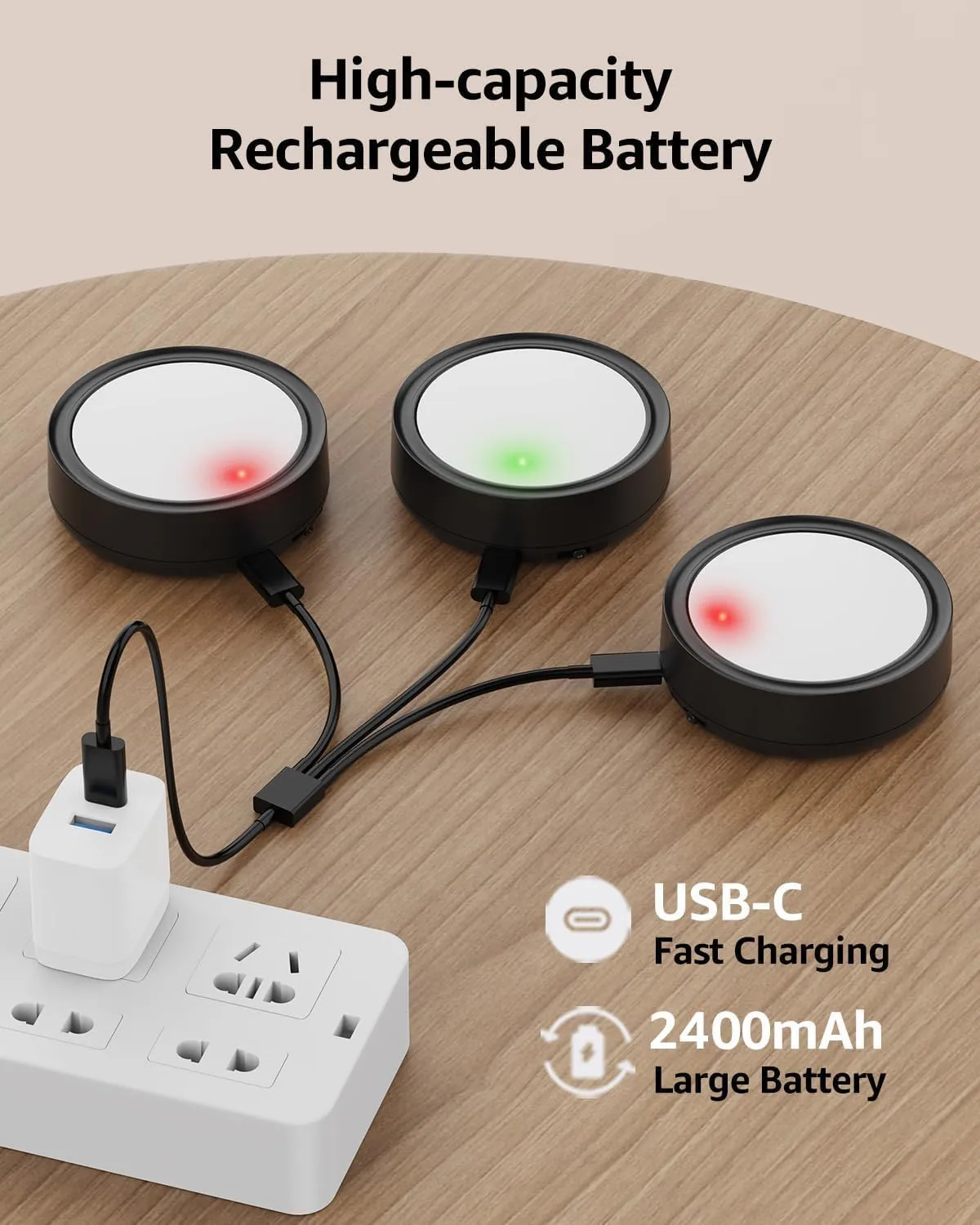 Rechargeable RGB Puck Lights with Remote, 2400mAh Battery Operated Tap Push Light Stick On for Closet Wireless LED Under Cabinet Kitchen Lights Magnetic Colored Touch Light for Classroom Display Shelf