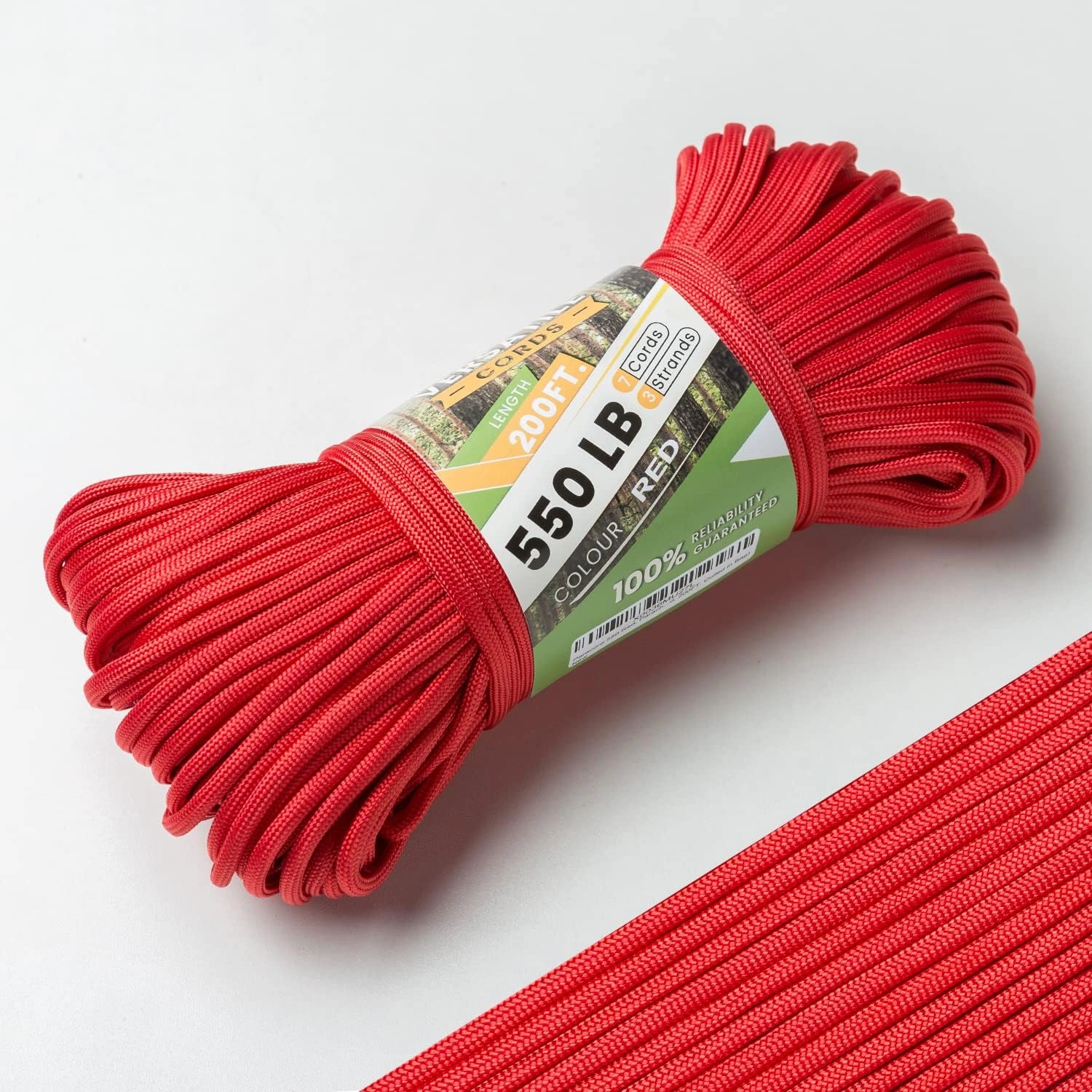 Red Paracord 550, Parachute Cord Mil-Spec 200FT, 100% Nylon Rope in Survival Gear and Equipment, Heavy Duty Rope for Bracelet, Leashes, Lanyards and Camping (Red, 200FT. Coiled in Bag)