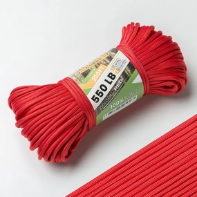 Red Paracord 550, Parachute Cord Mil-Spec 200FT, 100% Nylon Rope in Survival Gear and Equipment, Heavy Duty Rope for Bracelet, Leashes, Lanyards and Camping (Red, 200FT. Coiled in Bag)